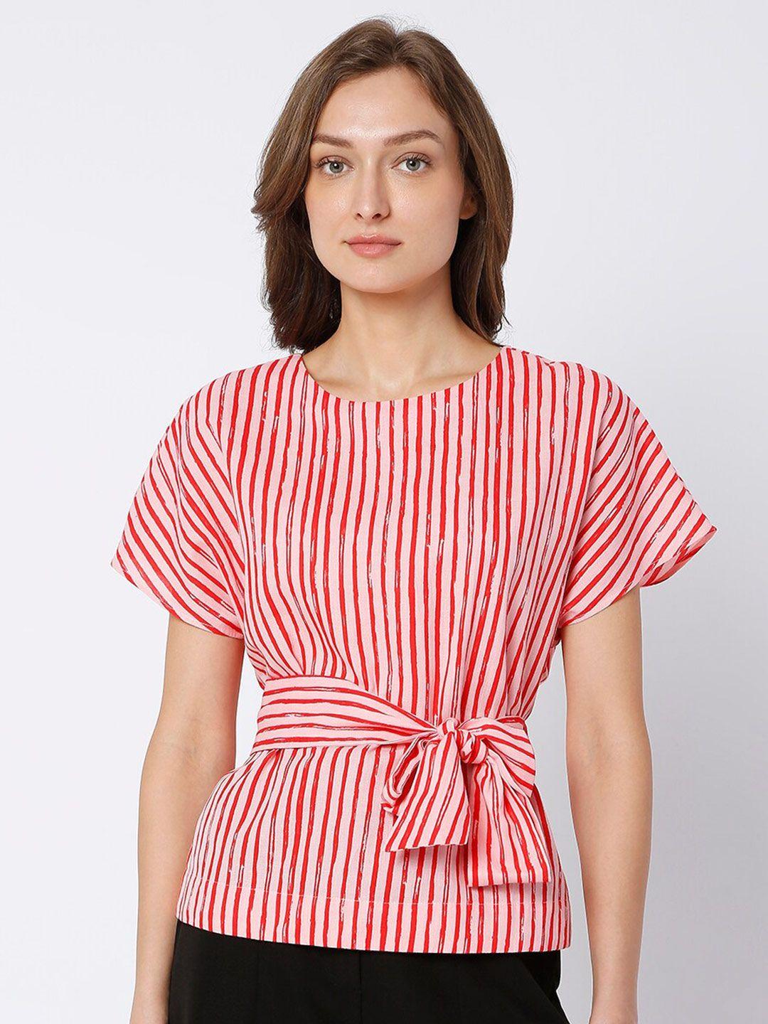 vero-moda-pink-&-white-striped-extended-sleeves-top