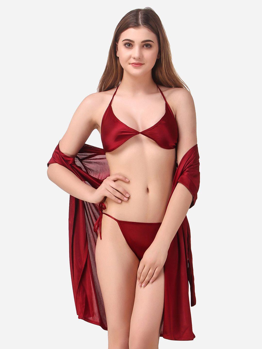 romaisa-maroon-solid-satin-above-knee-length-robe-with-bra-&-thong