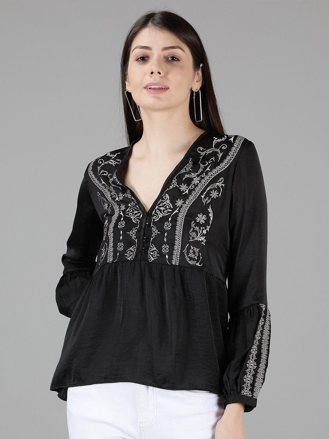amagyaa-women-black-embroidered-bohemian-satin-peplum-top