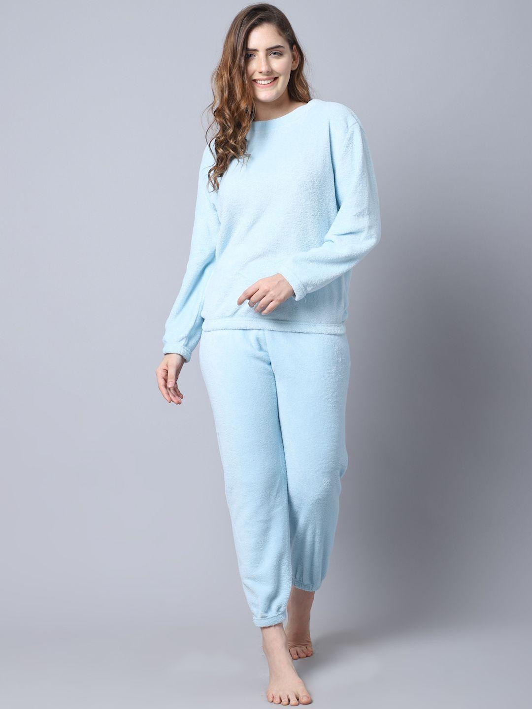 gracit-women-blue-solid-woolen-&-lycra-night-suit