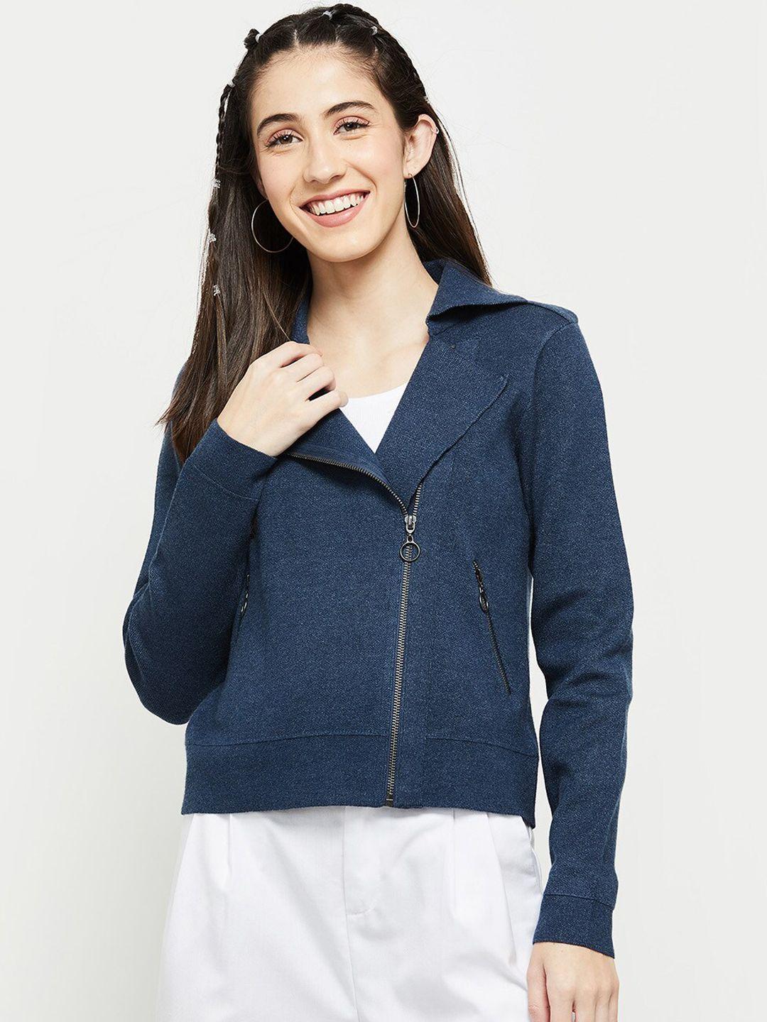 max-women-navy-blue-windcheater-crop-tailored-jacket
