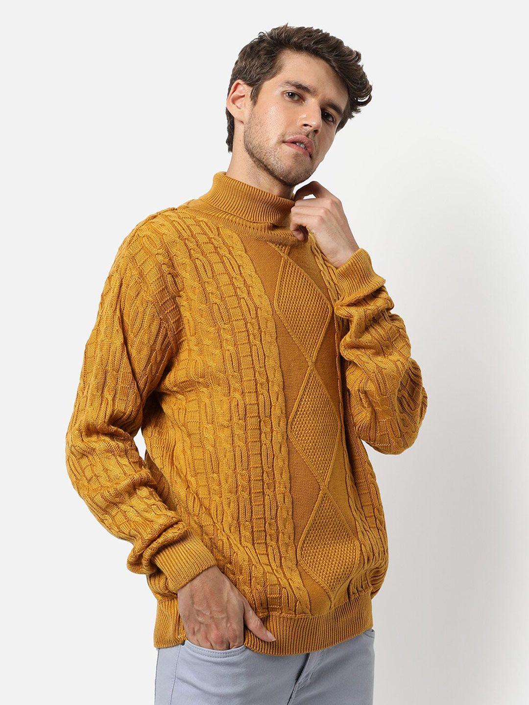 campus-sutra-men-mustard-cable-knit-pullover