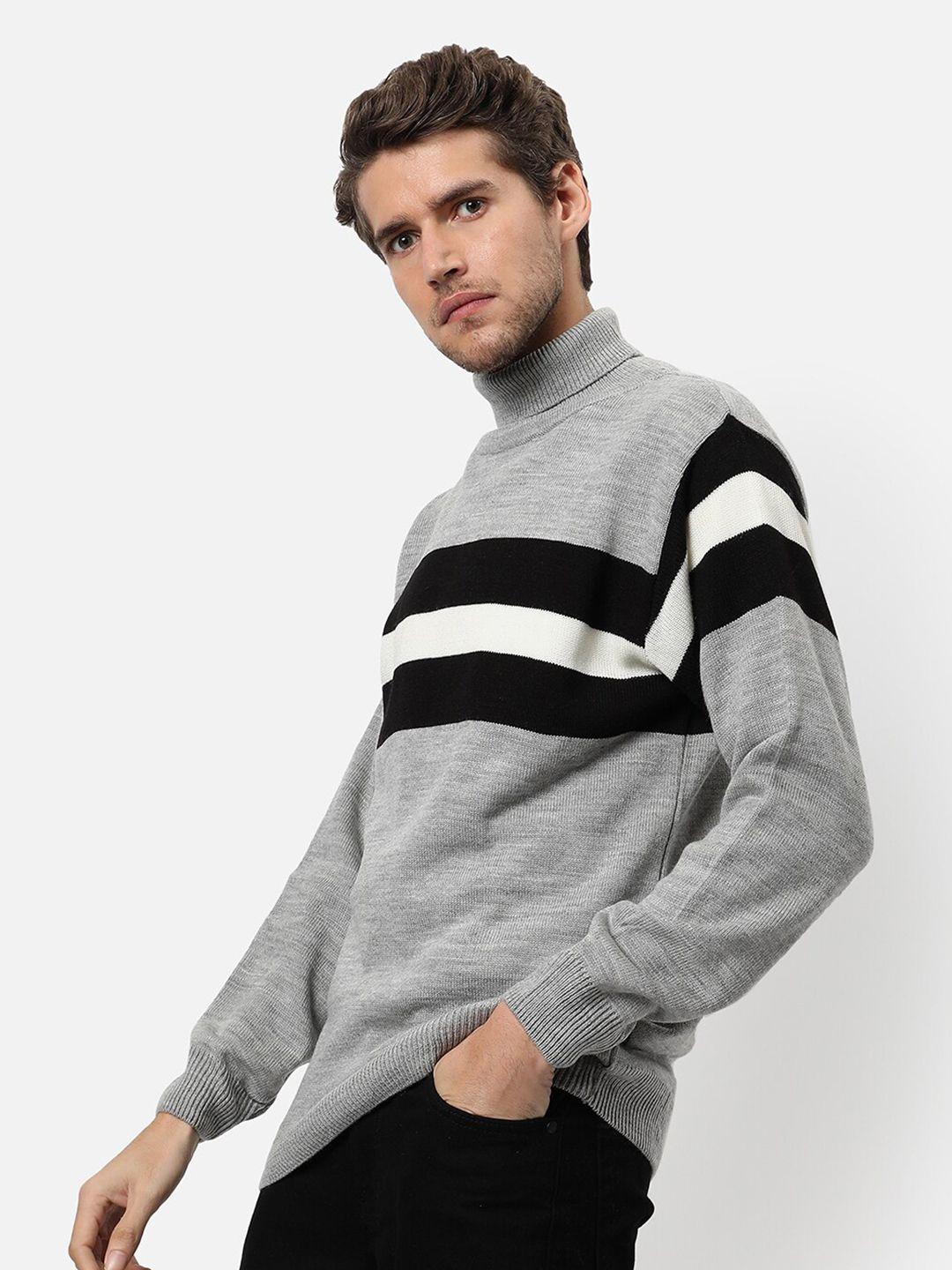 campus-sutra-men-grey-&-black-striped-pullover