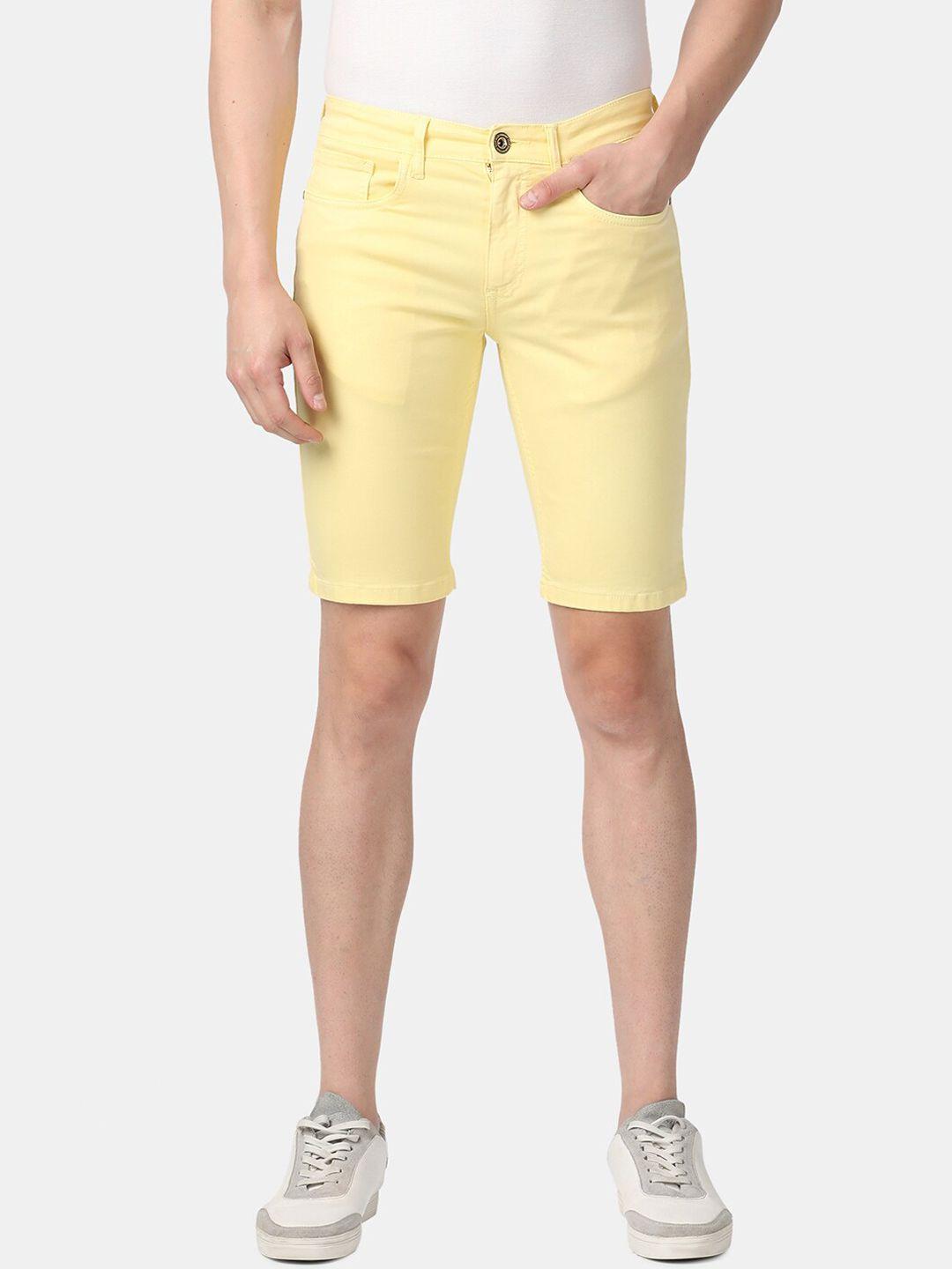 llak-jeans-men-yellow-solid-slim-fit-denim-shorts