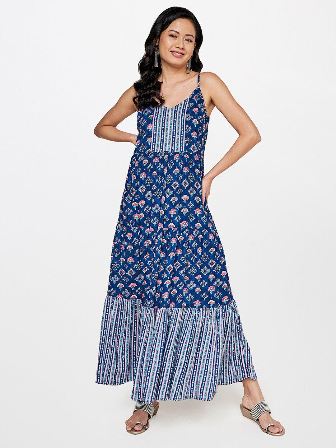 global-desi-women-blue-ethnic-motifs-maxi-dress