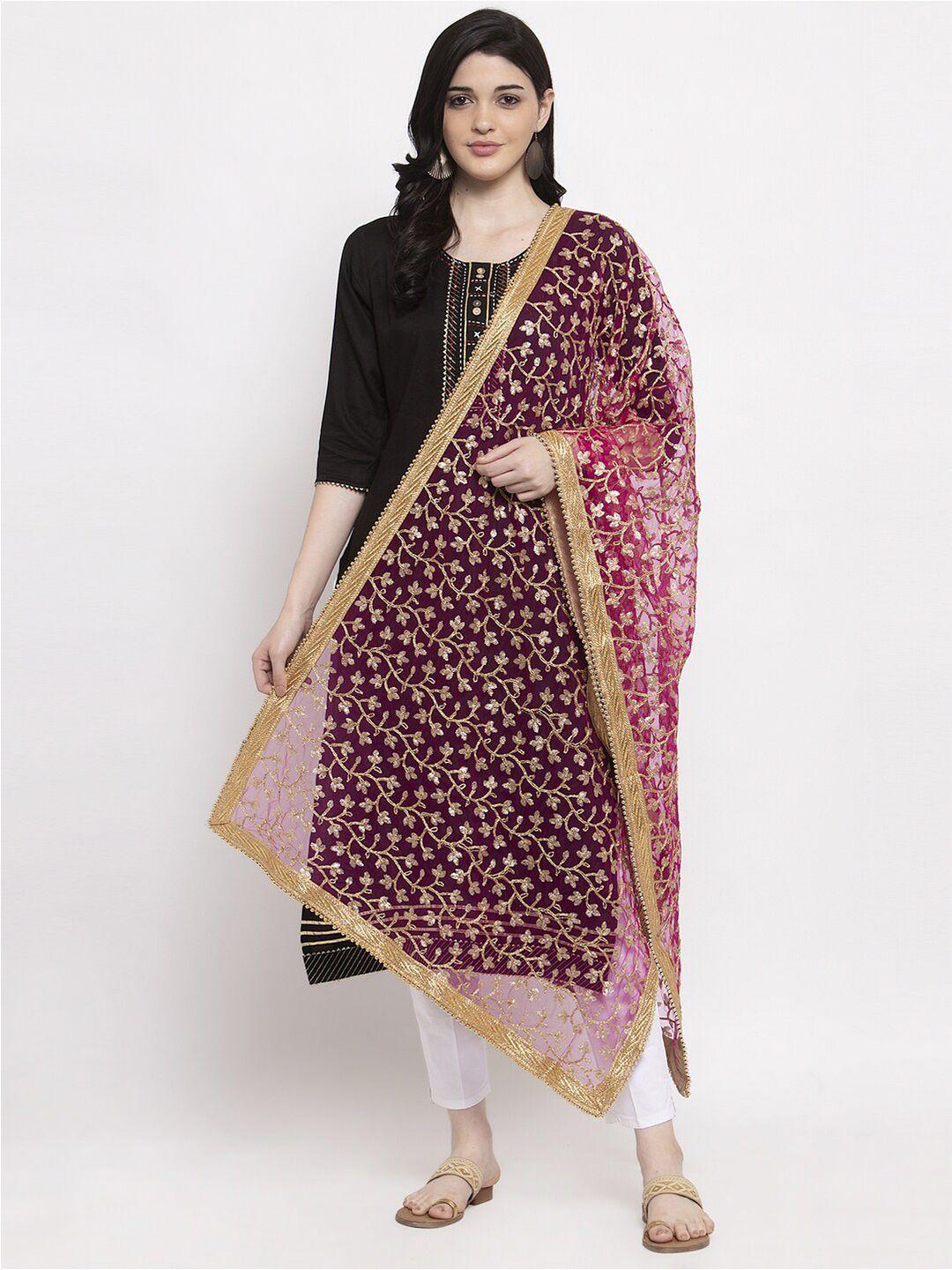 clora-creation-magenta-&-gold-toned-embroidered-dupatta-with-sequinned
