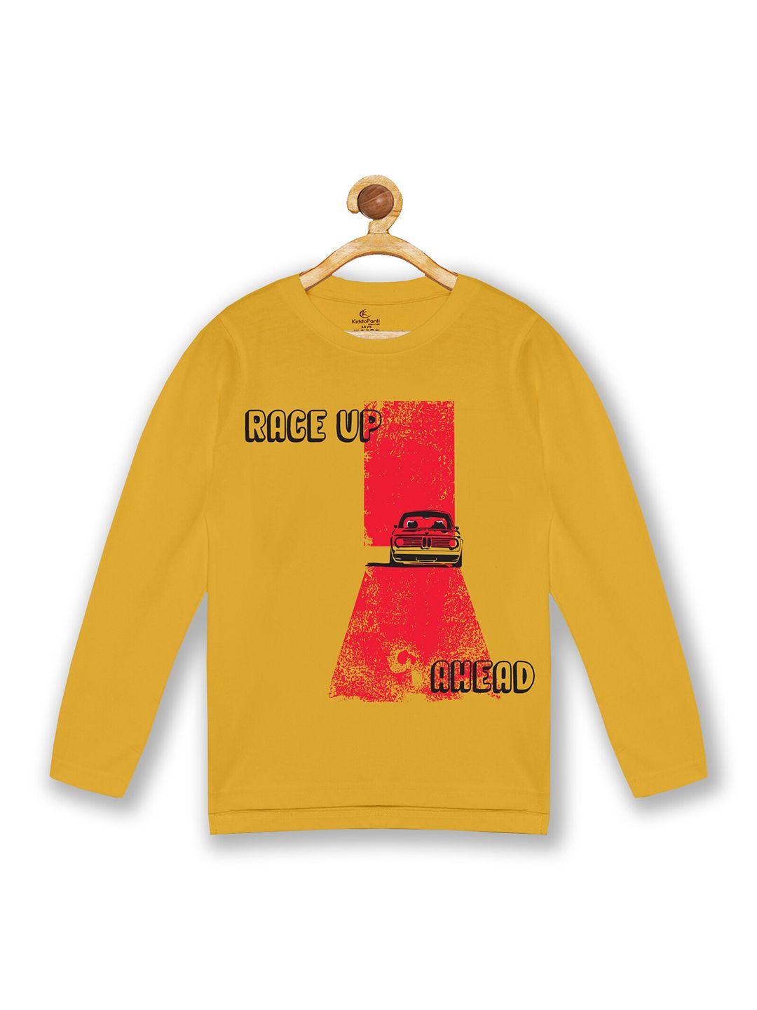 kiddopanti-boys-mustard-yellow-typography-printed-t-shirt