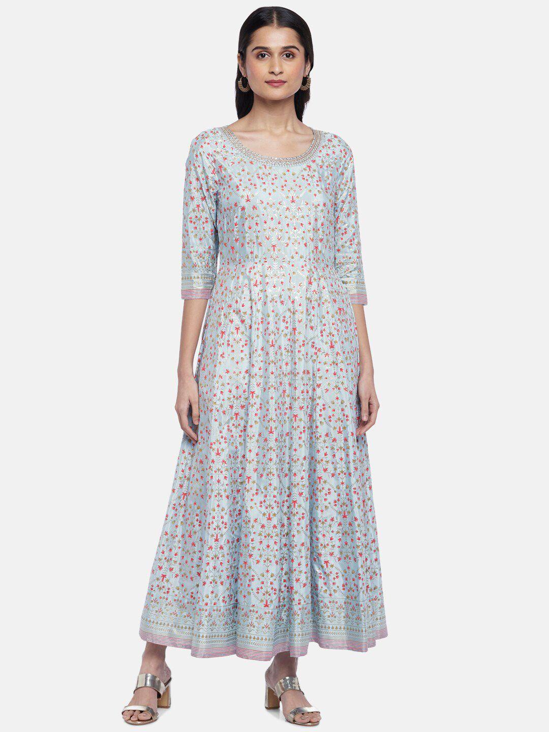 rangmanch-by-pantaloons-women-blue-floral-print-embellished-maxi-dress