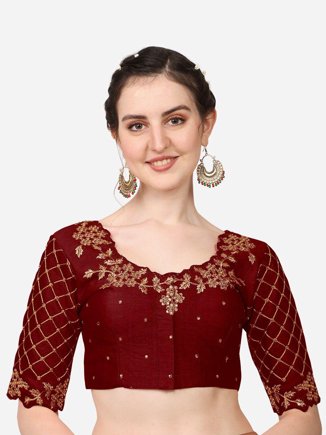 pujia-mills-women-maroon-embroidered-saree-blouse
