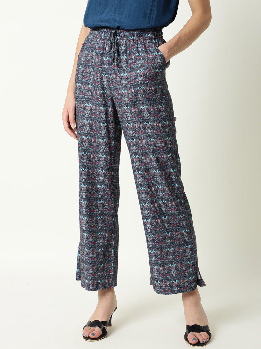 rareism-women-grey-abstract-printed-trouser