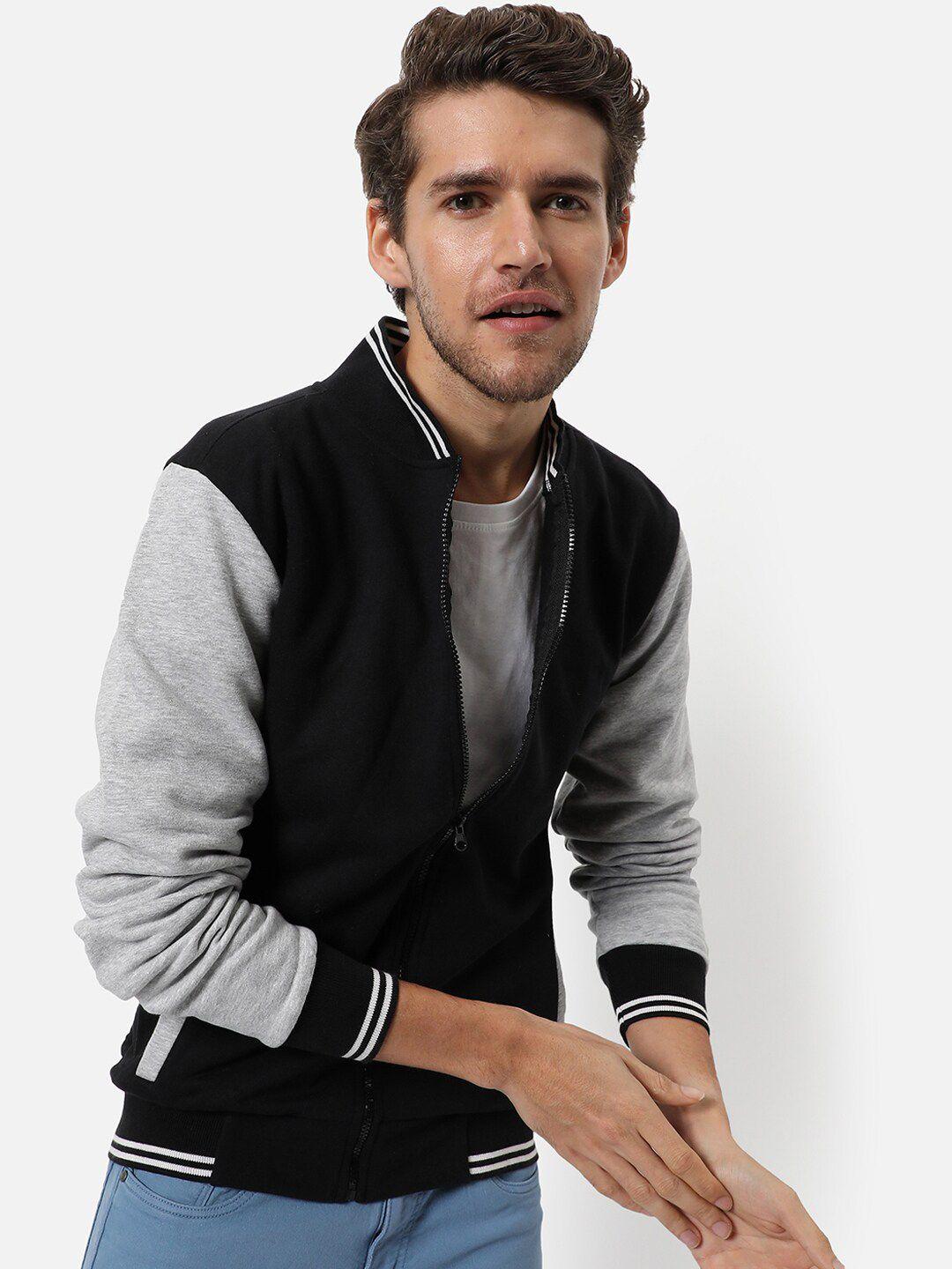 campus-sutra-men-black-geometric-checked-windcheater-outdoor-tailored-jacket-with-embroidered