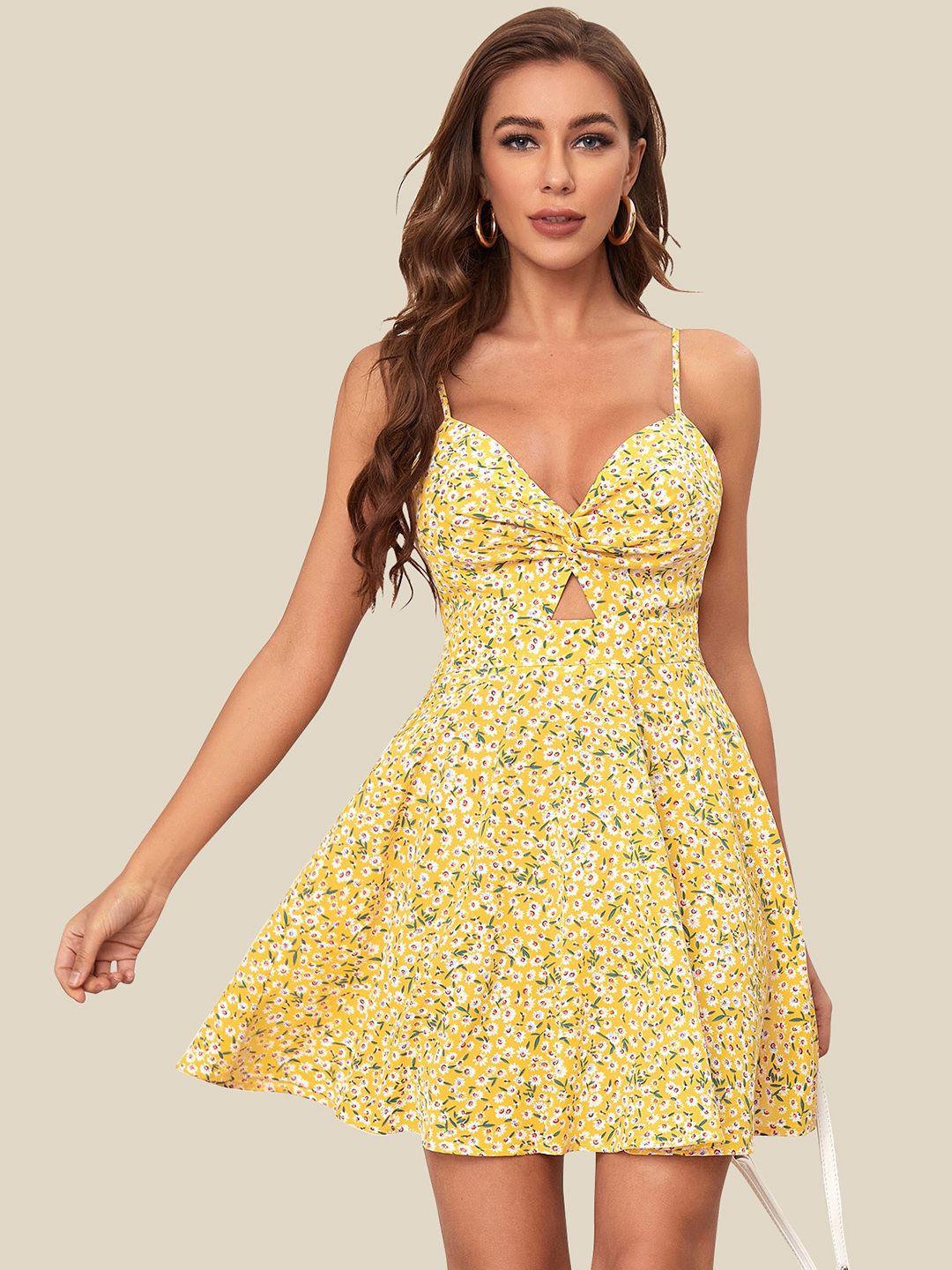 aahwan-women-yellow-&-green-floral-printed--shoulder-straps-dress