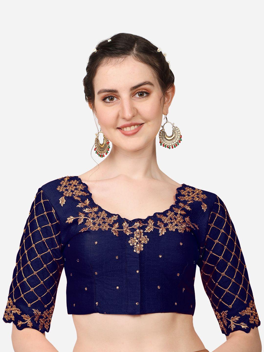 sumaira-tex-navy-blue-&-gold-toned-embroidered-readymade-saree-blouse