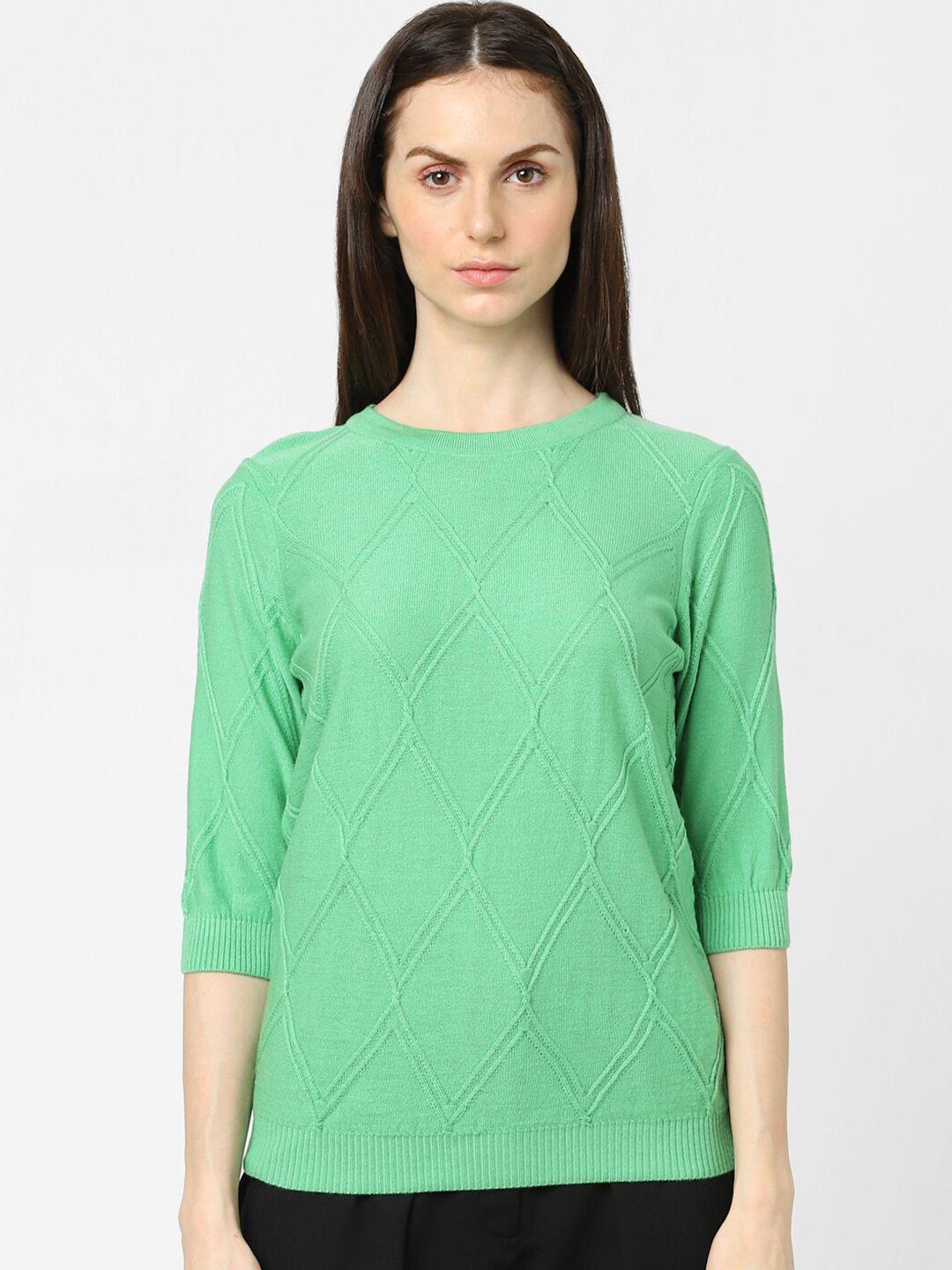 vero-moda-women-sea-green-ribbed-pullover