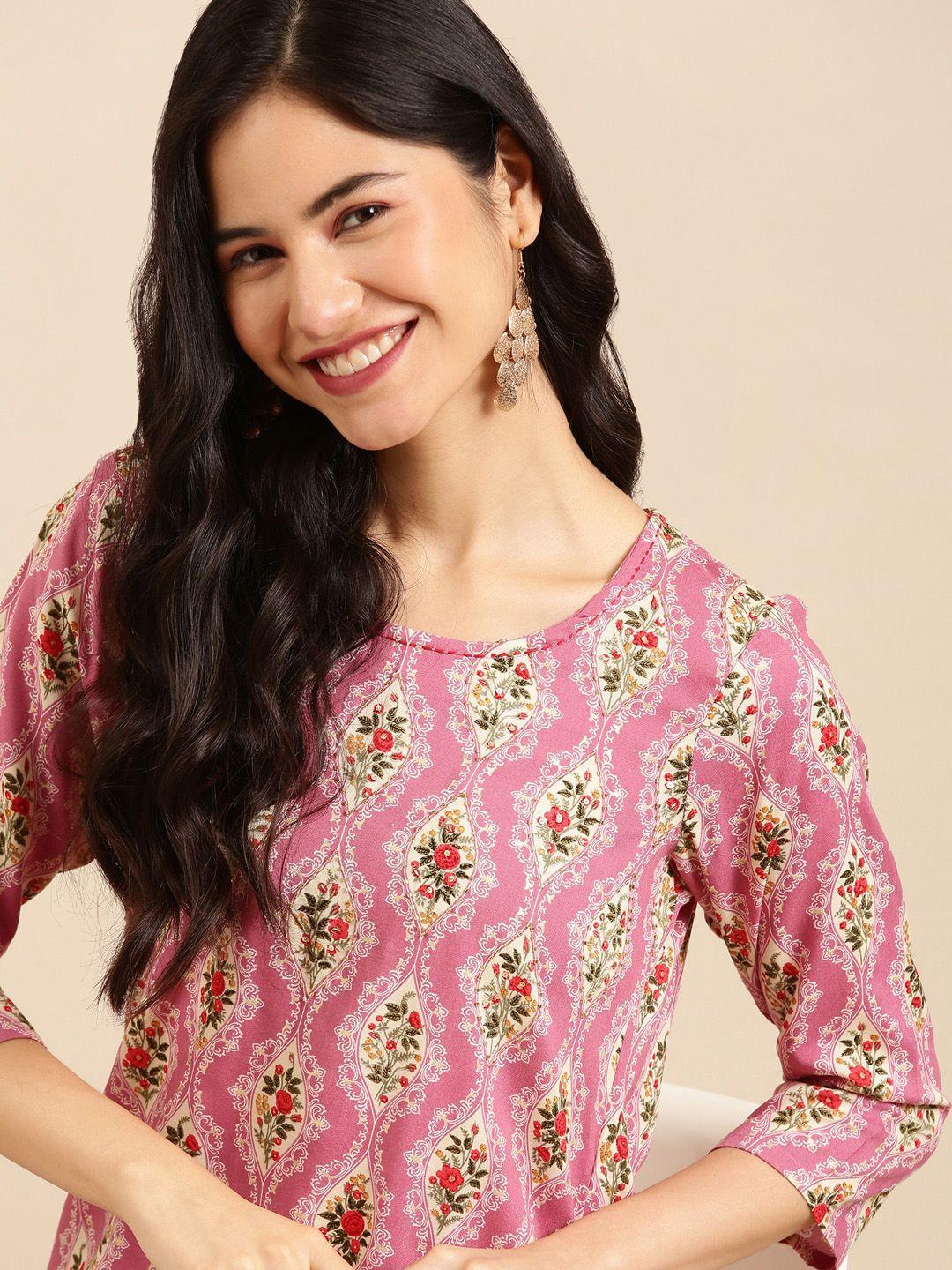 showoff-women-purple-floral-printed-beads-and-stones-kurta-with-trouser