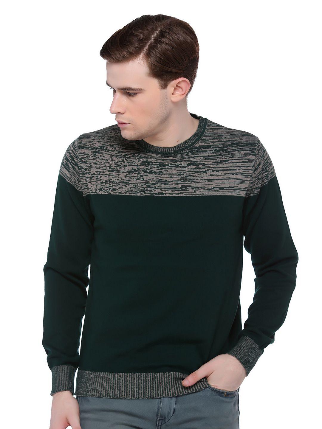 club-york-men-green-&-grey-self-design-pullover