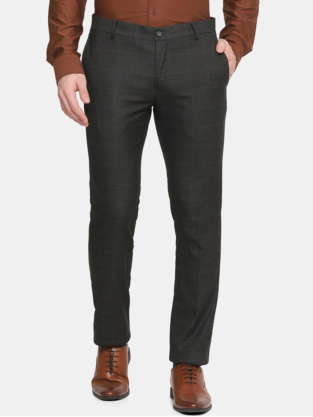 blackberrys-men-charcoal-checked-slim-fit-low-rise-trousers