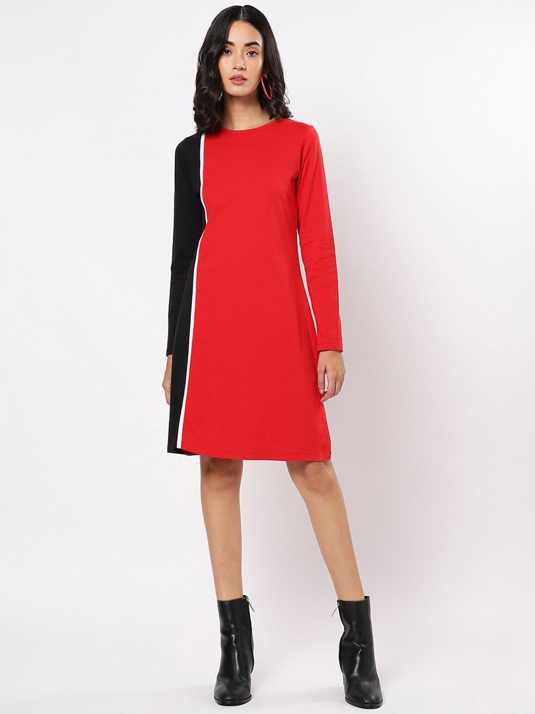 bewakoof-red-&-black-colourblocked-a-line-dress