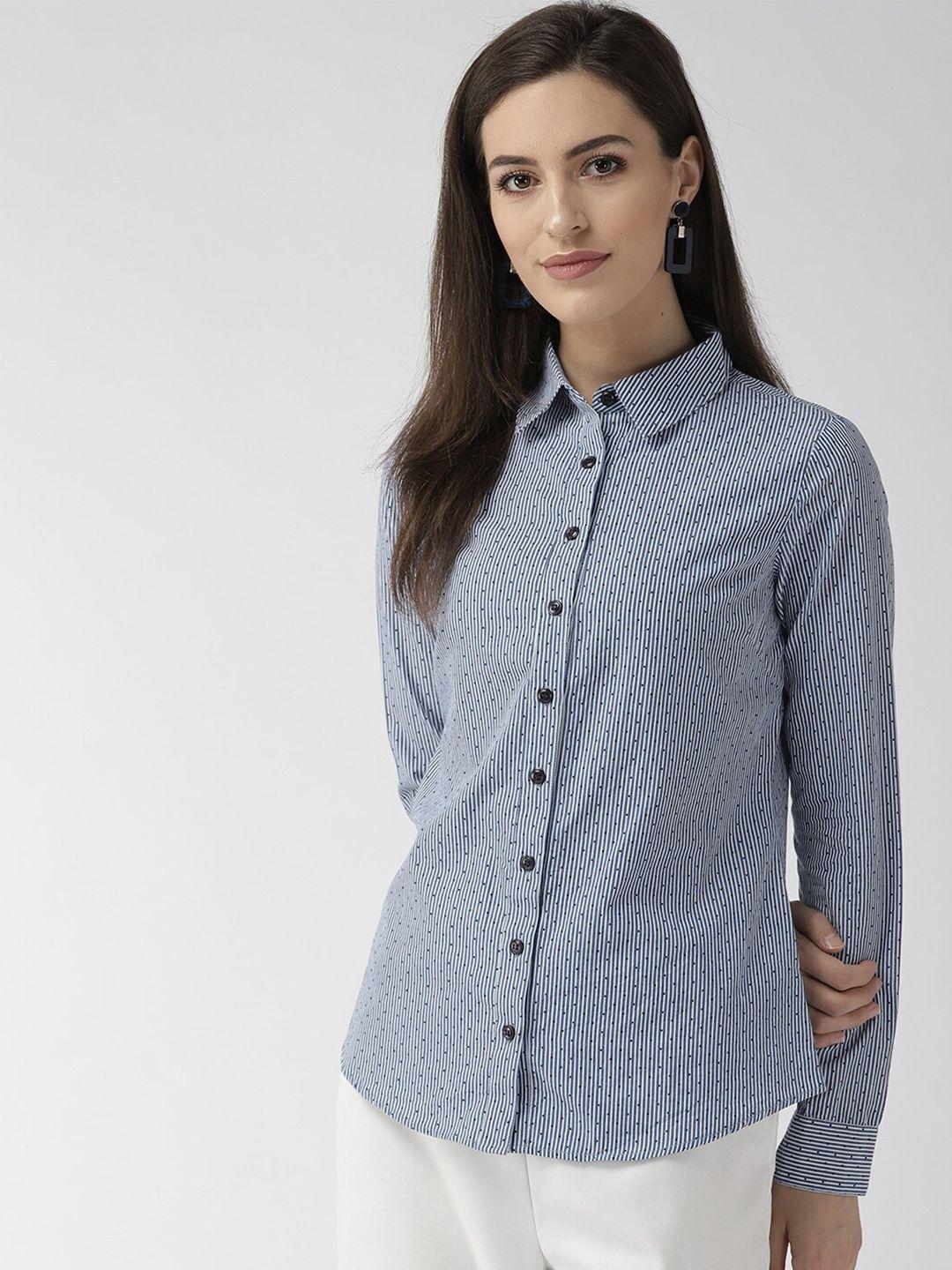 xpose-women-blue-comfort-striped-formal-shirt