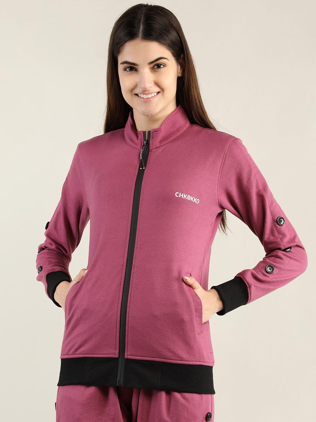 chkokko-women-purple-and-black-solid-cotton-outdoor-sporty-jacket