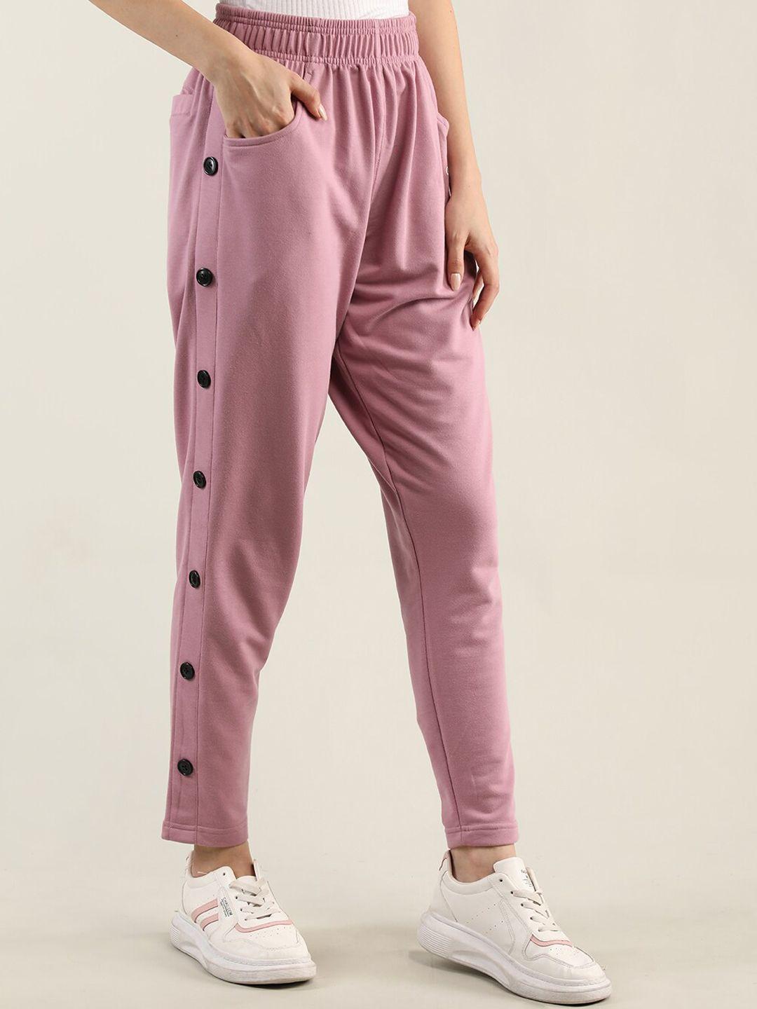 chkokko-women-pink-solid-pure-cotton-regular-fit-track-pants