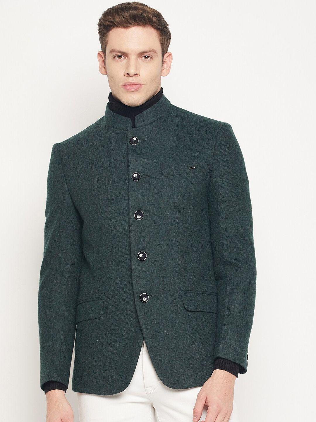 spirit-men-olive-green-colored-solid-bandhgala-pure-wool-formal-blazers