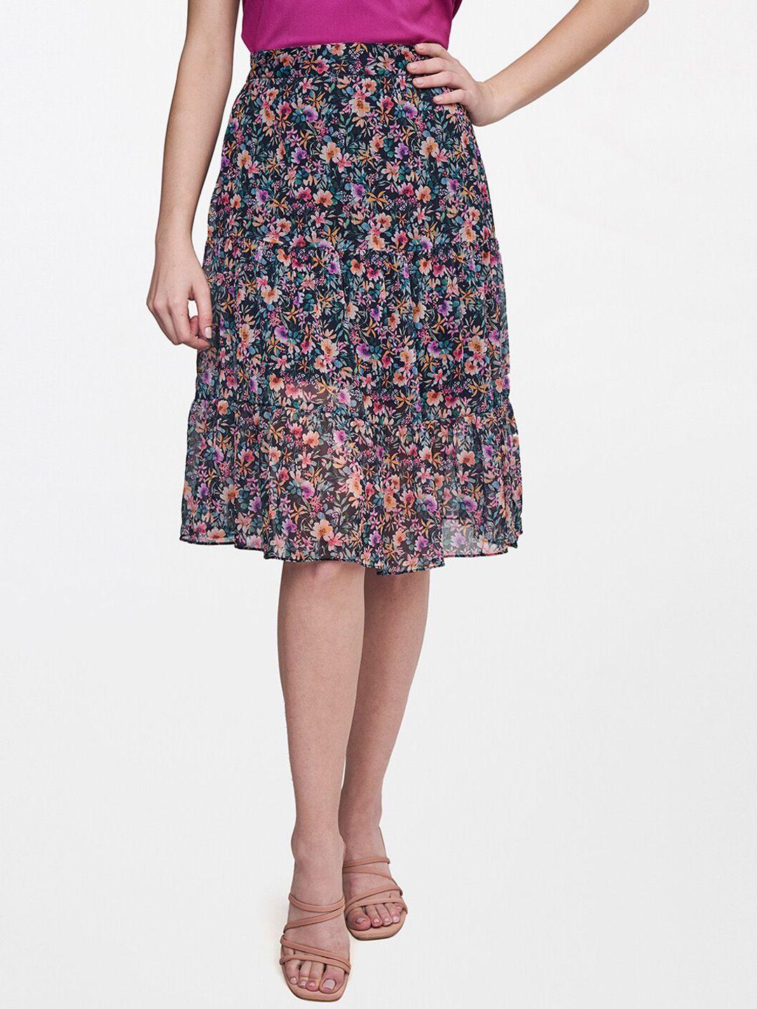 and-women-purple-&-black-printed-flared-skirts