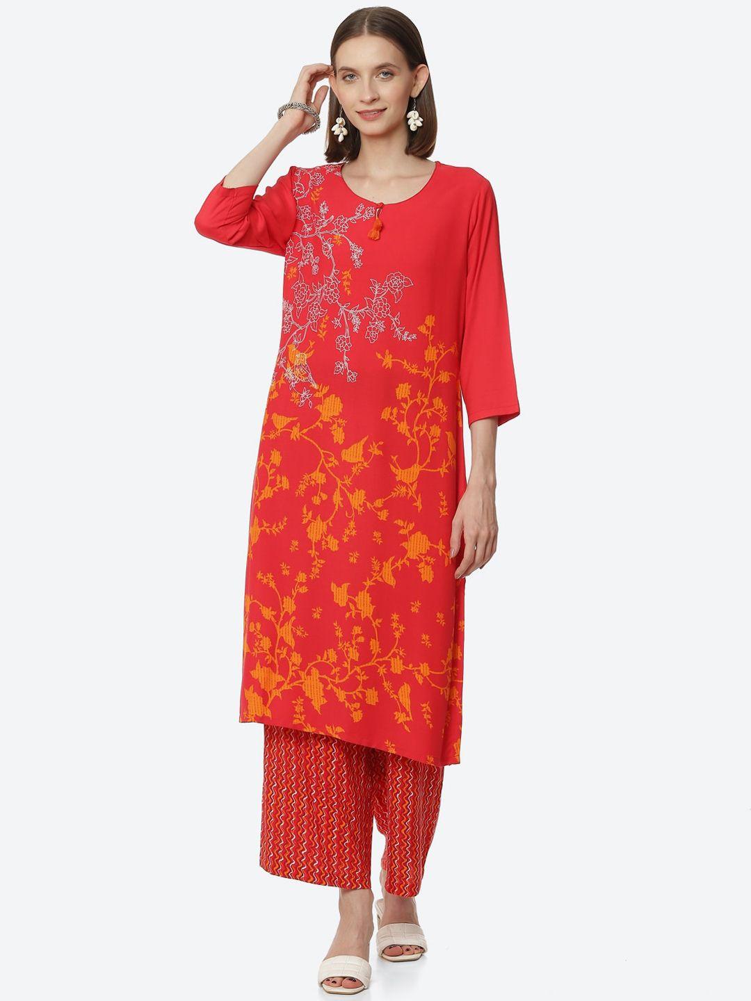 rangriti-women-red-floral-printed-kurta-with-palazzos