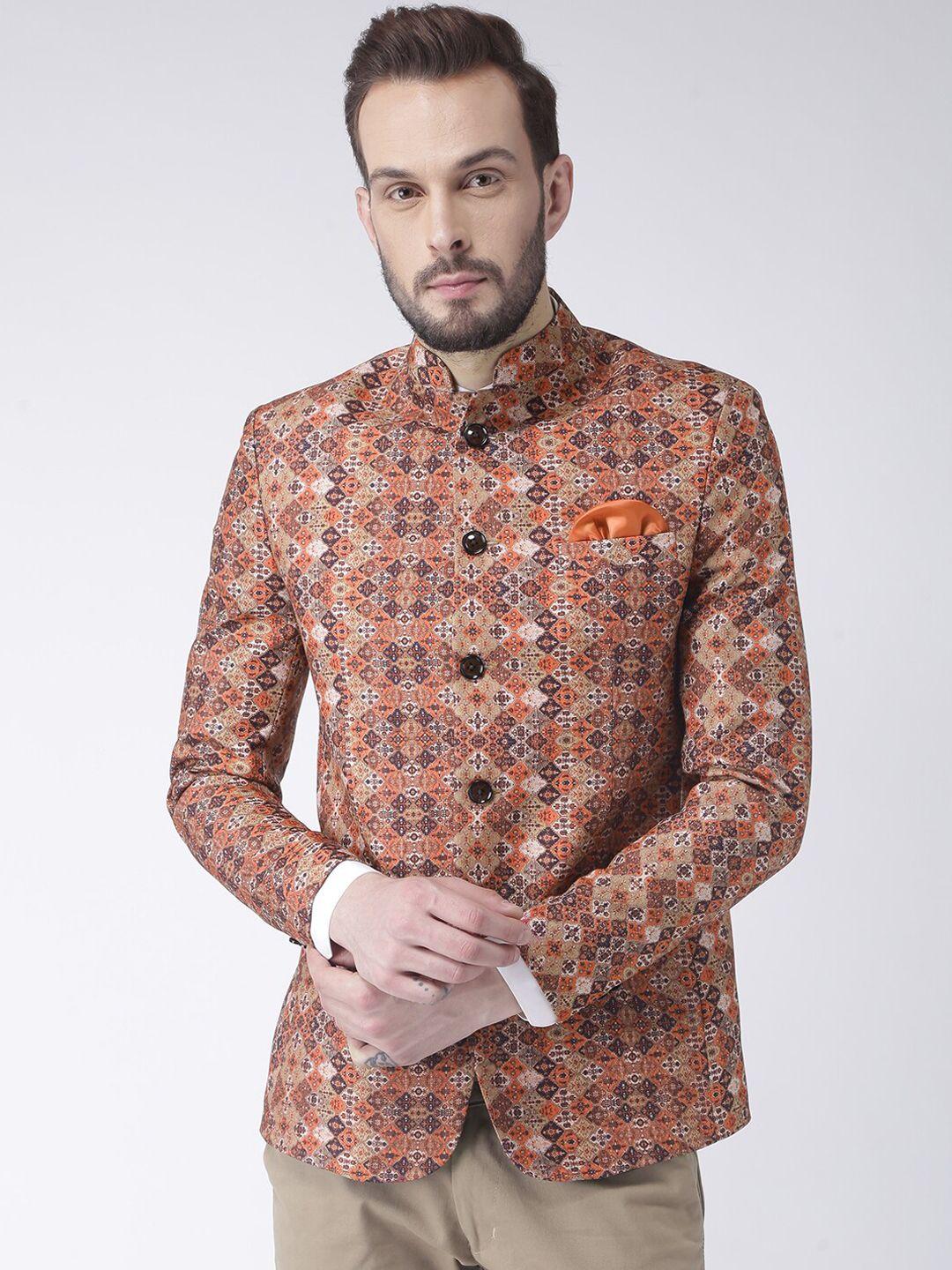 hangup-trend-men-orange-printed-bandhgala-blazer