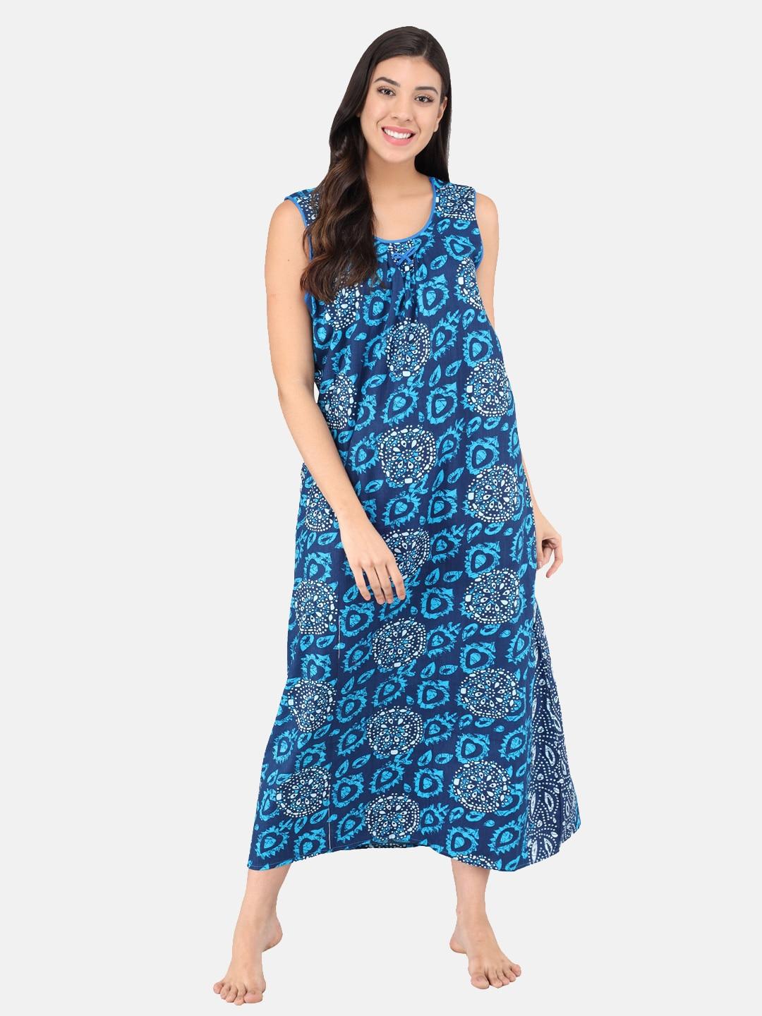 shararat-women-blue-printed-cotton-maxi-nightdress