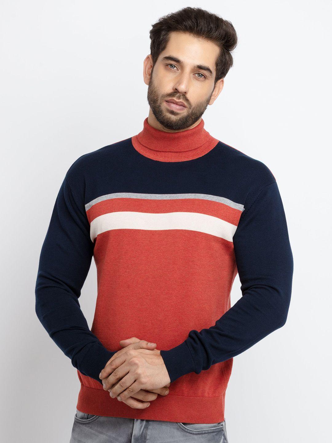 status-quo-men-rust-&-navy-blue-striped-pullover