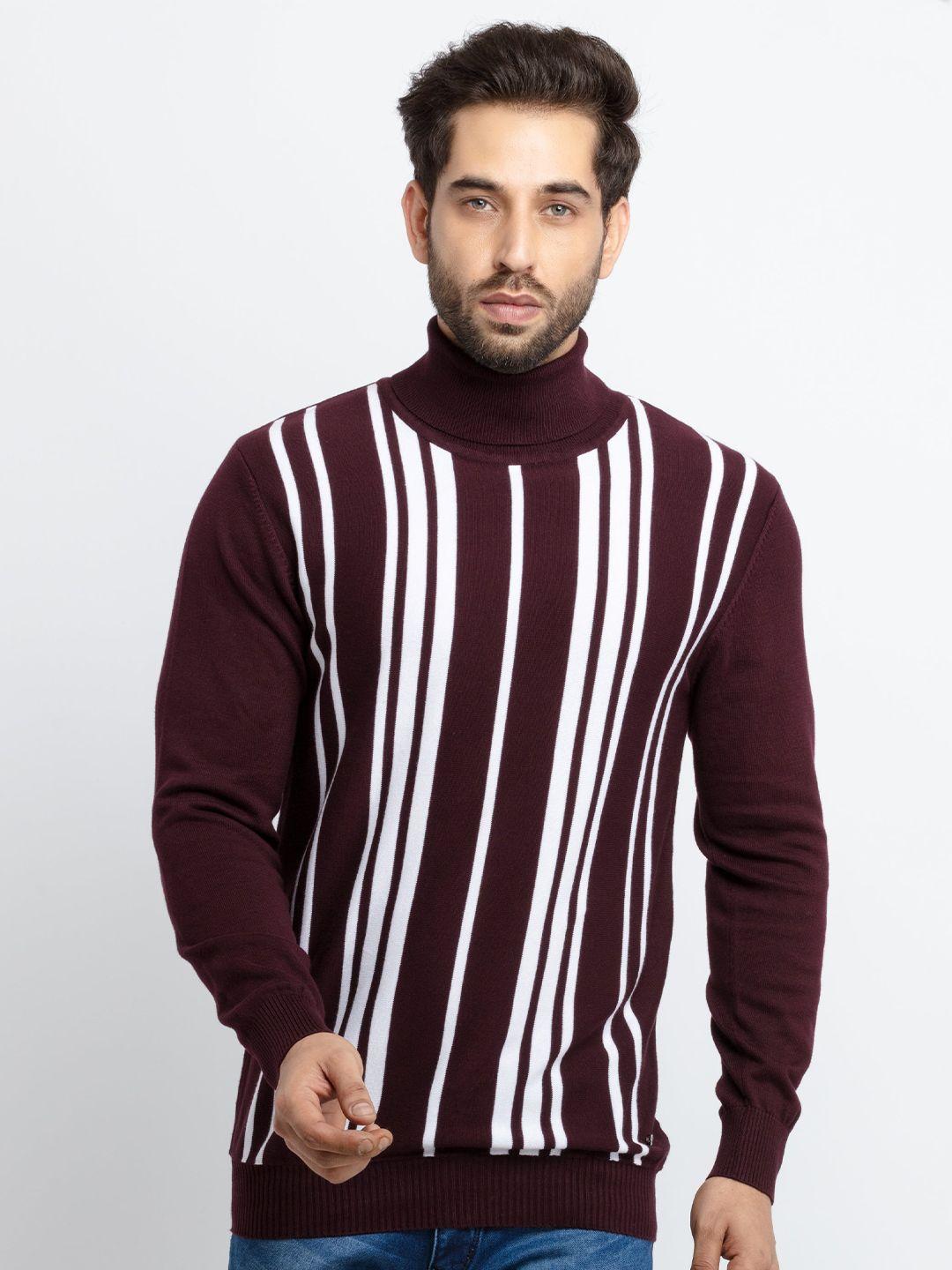 status-quo-men-purple-&-white-striped-cotton-pullover-sweater