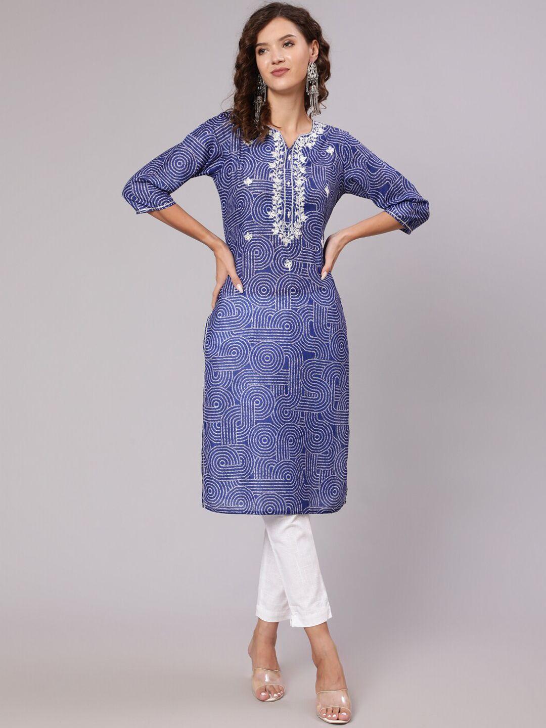 jaipur-kurti-women-blue-ethnic-motifs-yoke-design-silk-blend-kurta-with-trousers