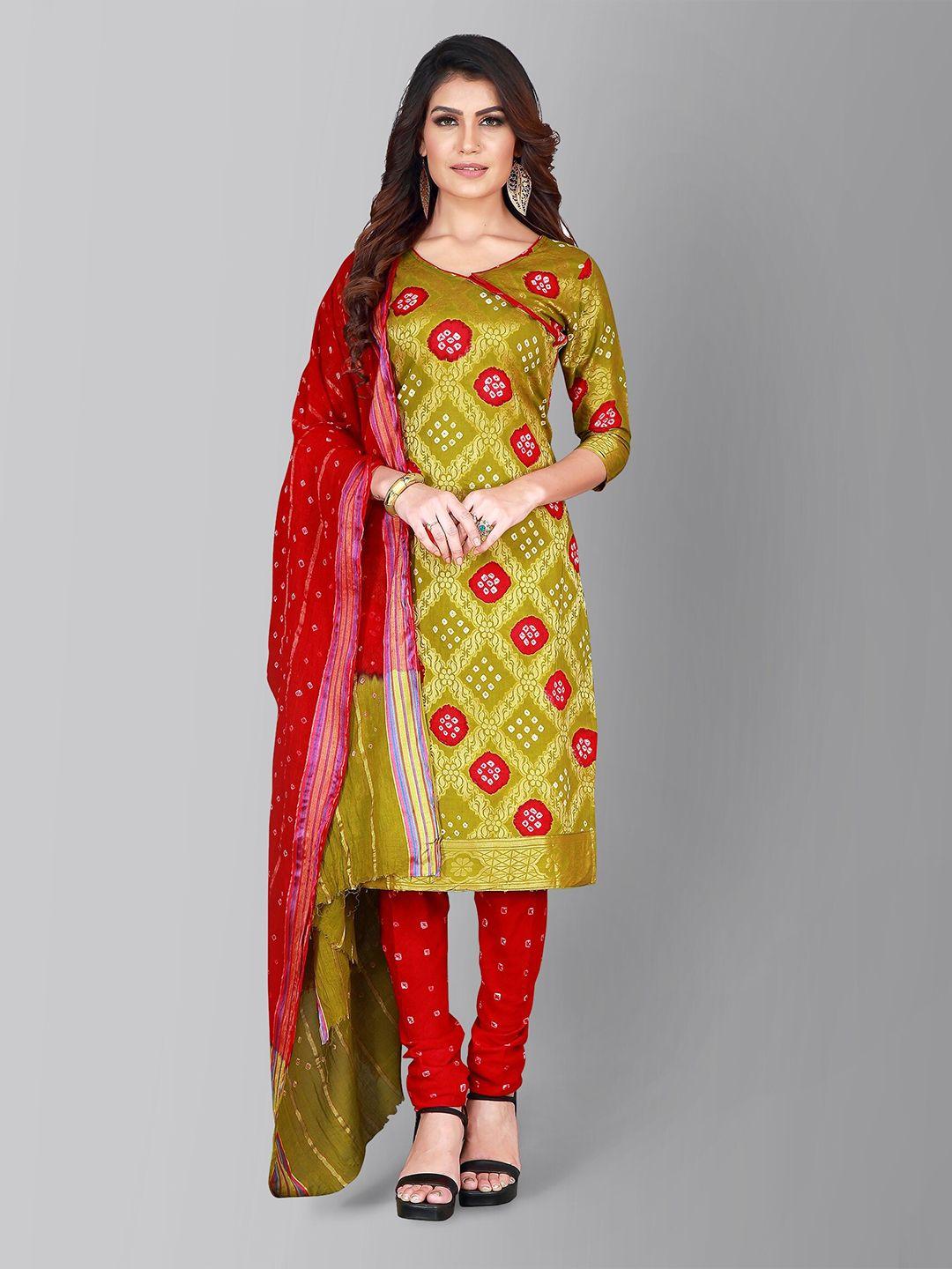 divine-international-trading-co-olive-green-&-red-dyed-unstitched-dress-material