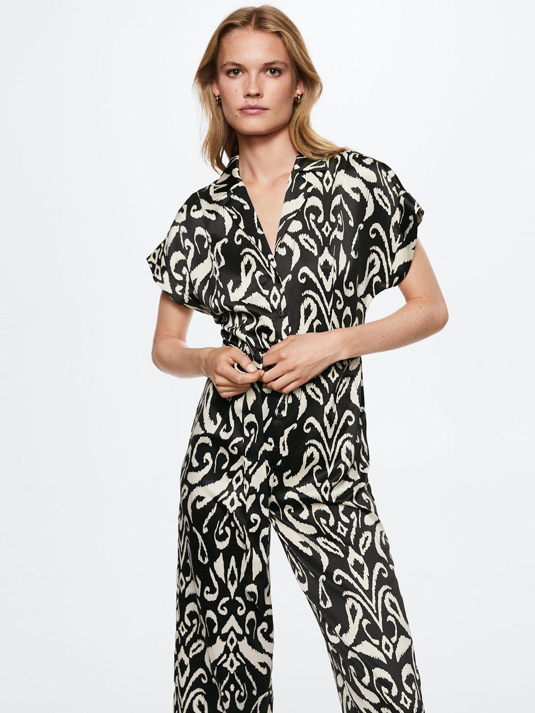 mango-black-&-off-white-abstract-print-basic-jumpsuit