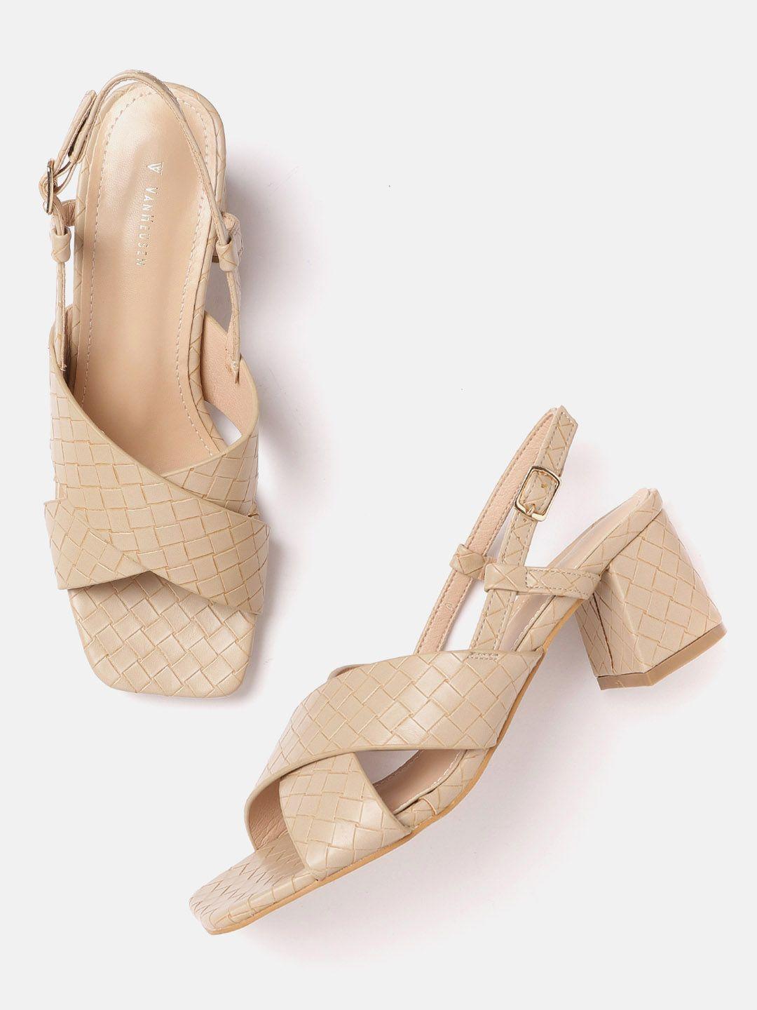 van-heusen-woman-beige-woven-textured-block-heels