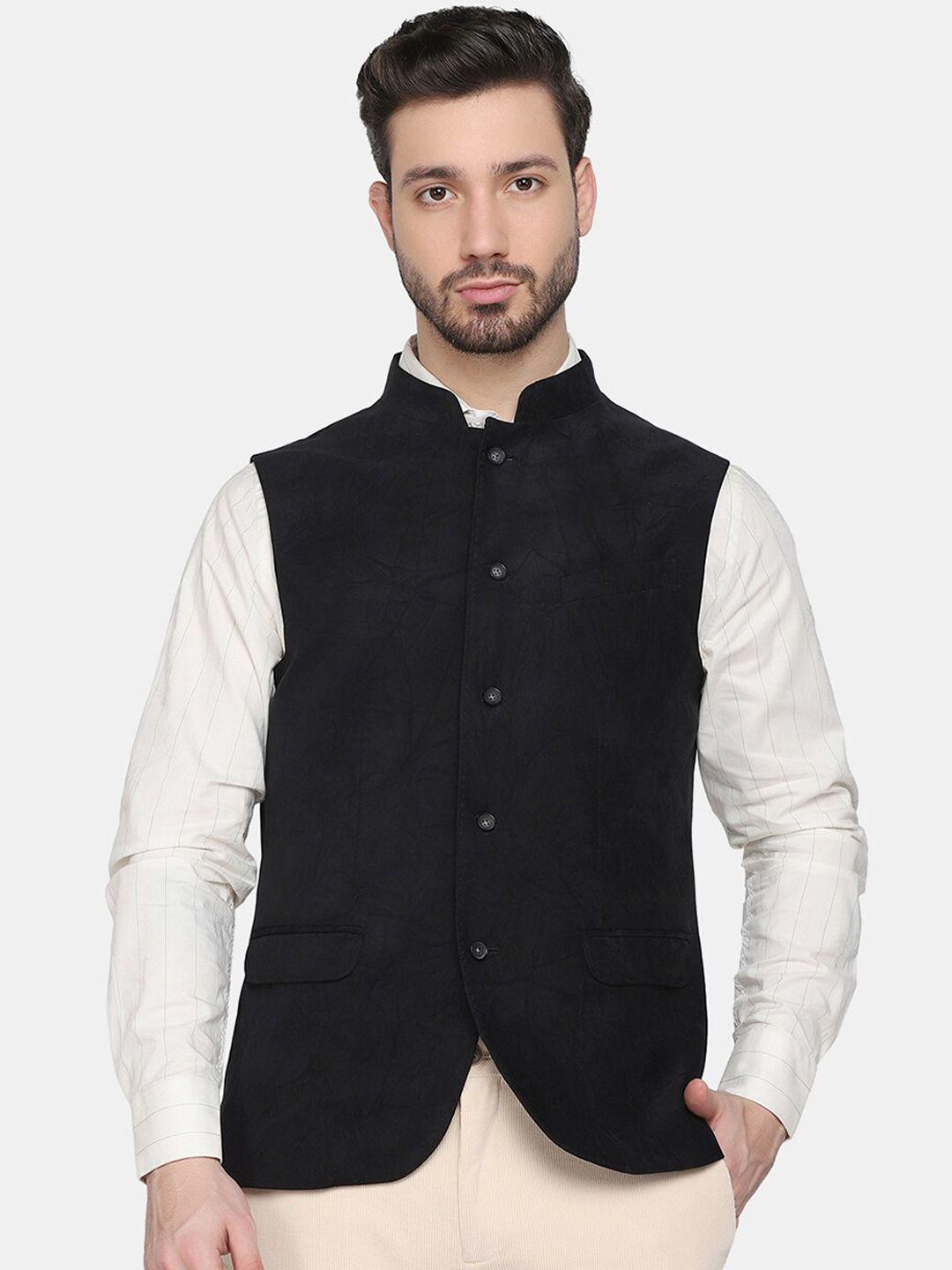 blackberrys-men-black-solid-woven-design-nehru-jacket