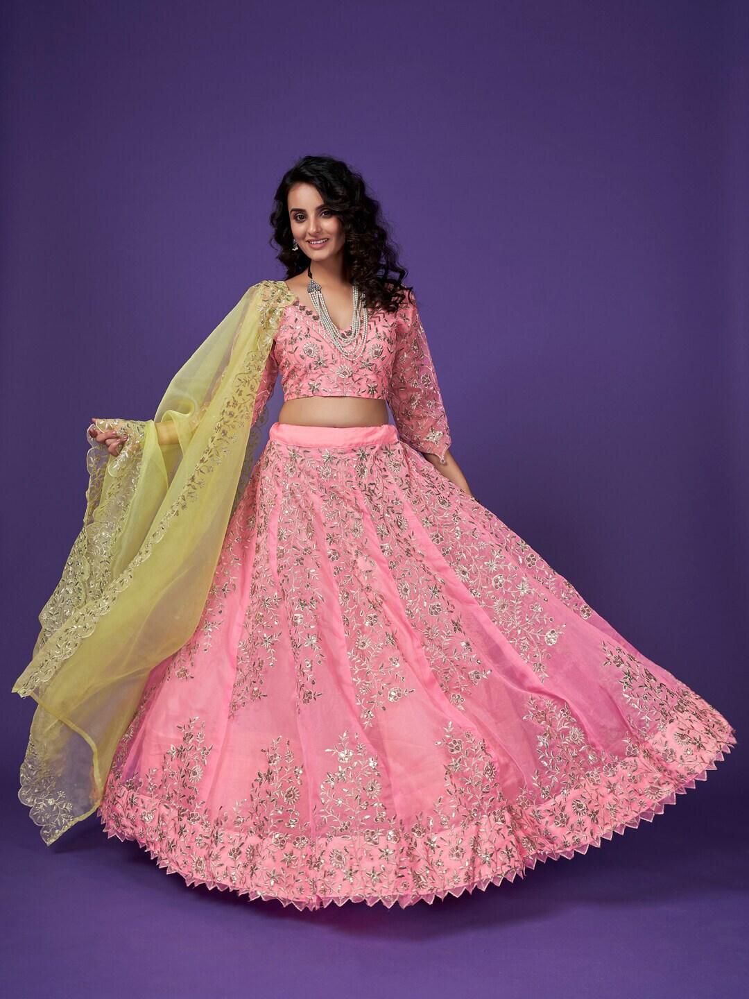 shopgarb-pink-&-green-sequins-embroidered-organza-wedding-lehenga-choli