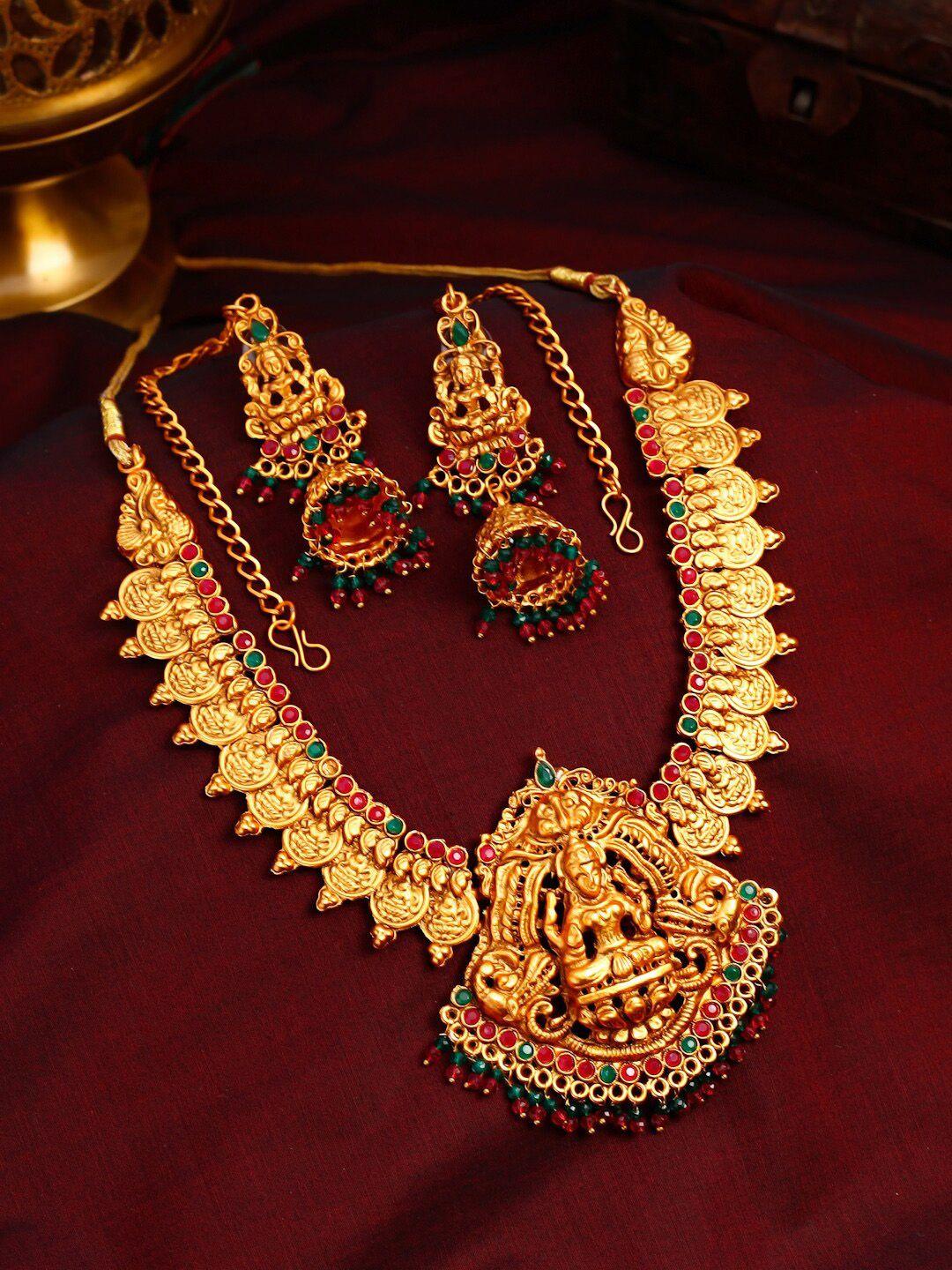 yellow-chimes-gold-plated-pink-&-green-stone-studded-&-pearl-beaded-jewellery-set