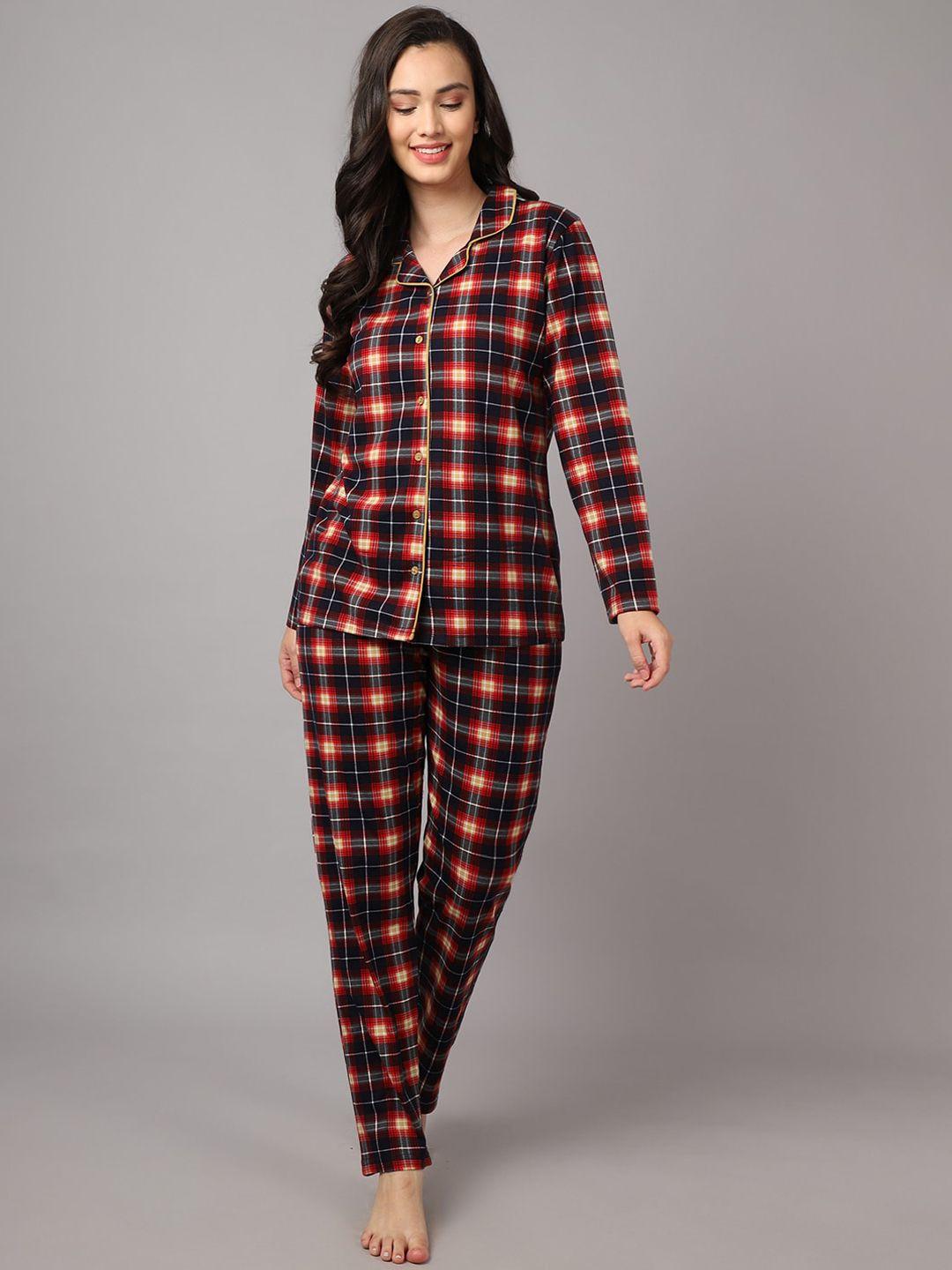 kanvin-women-navy-blue-&-red-printed-night-suit