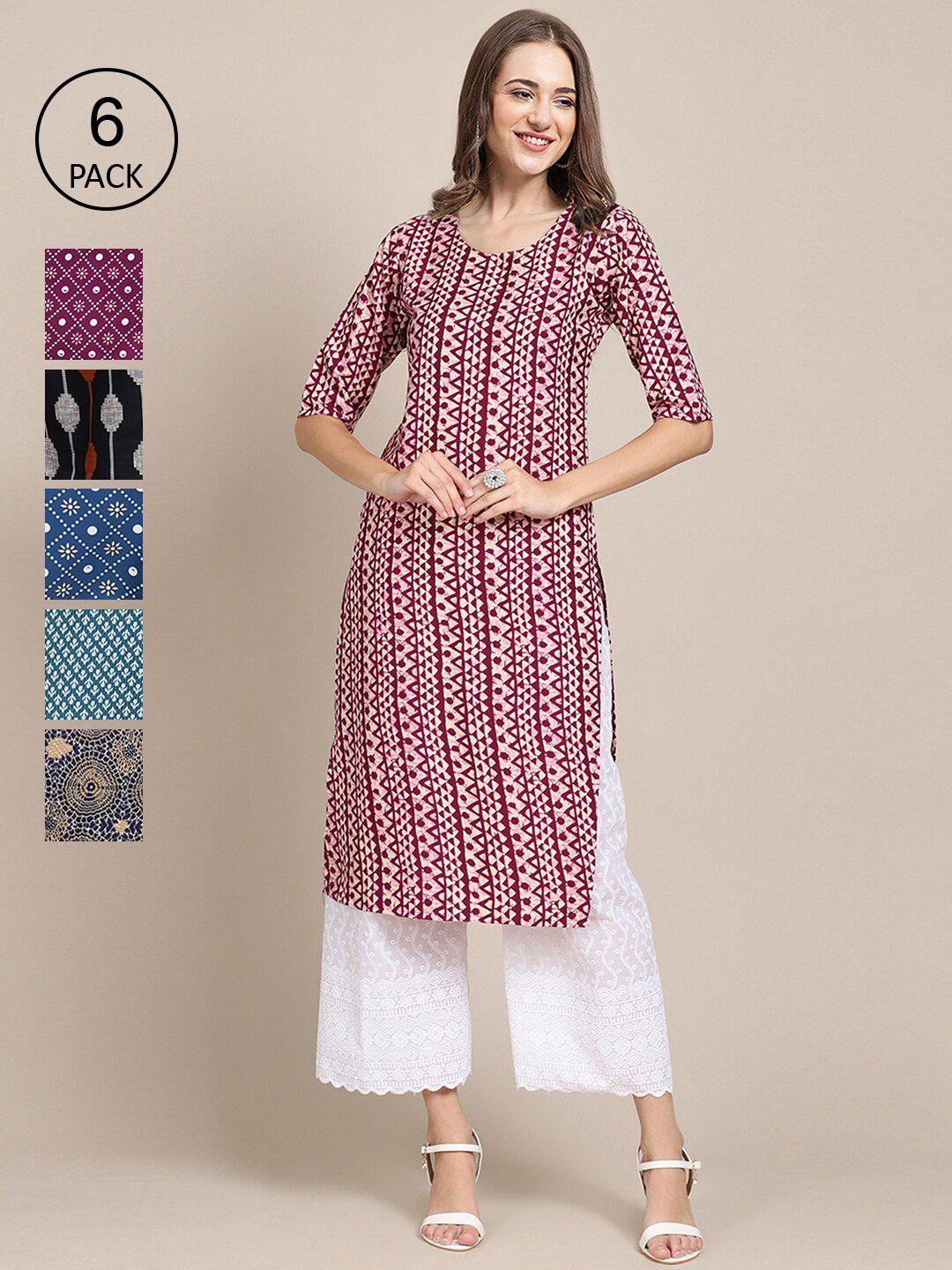 1-stop-fashion-women-multicoloured-geometric-striped-flared-sleeves-thread-work-block-print-crepe-kurta