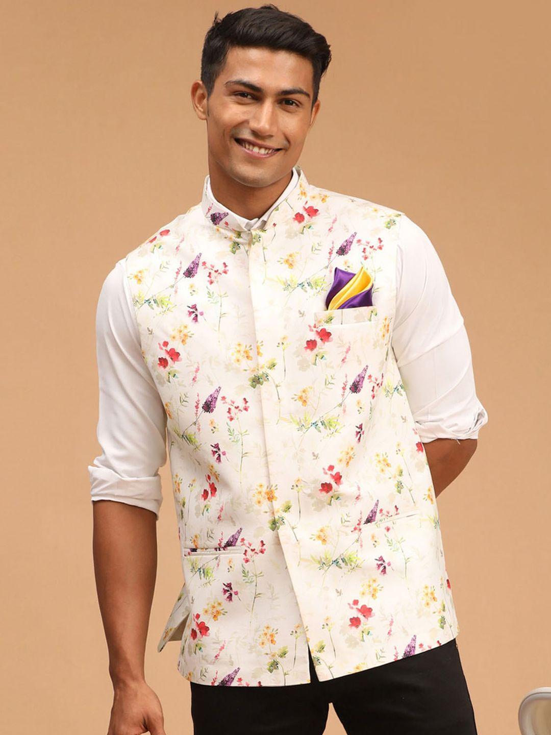 vastramay-men-cream-floral-printed-nehru-jacket