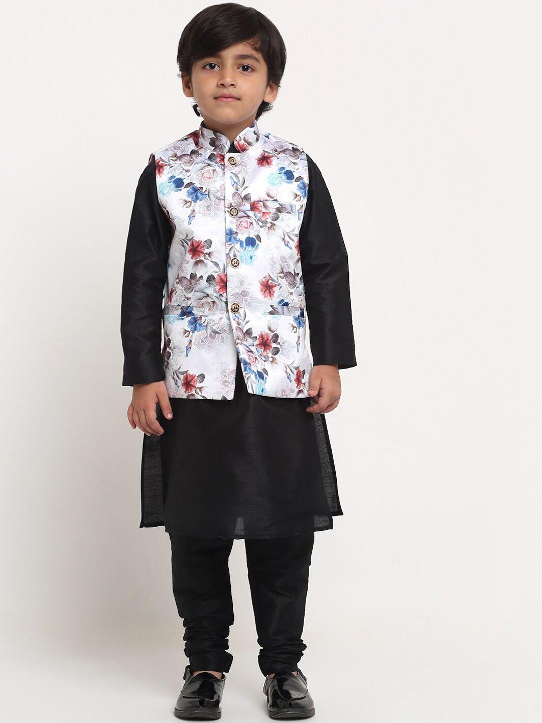 benstoke-boys-black-floral-printed-kurta-churidar-with-nehru-jacket
