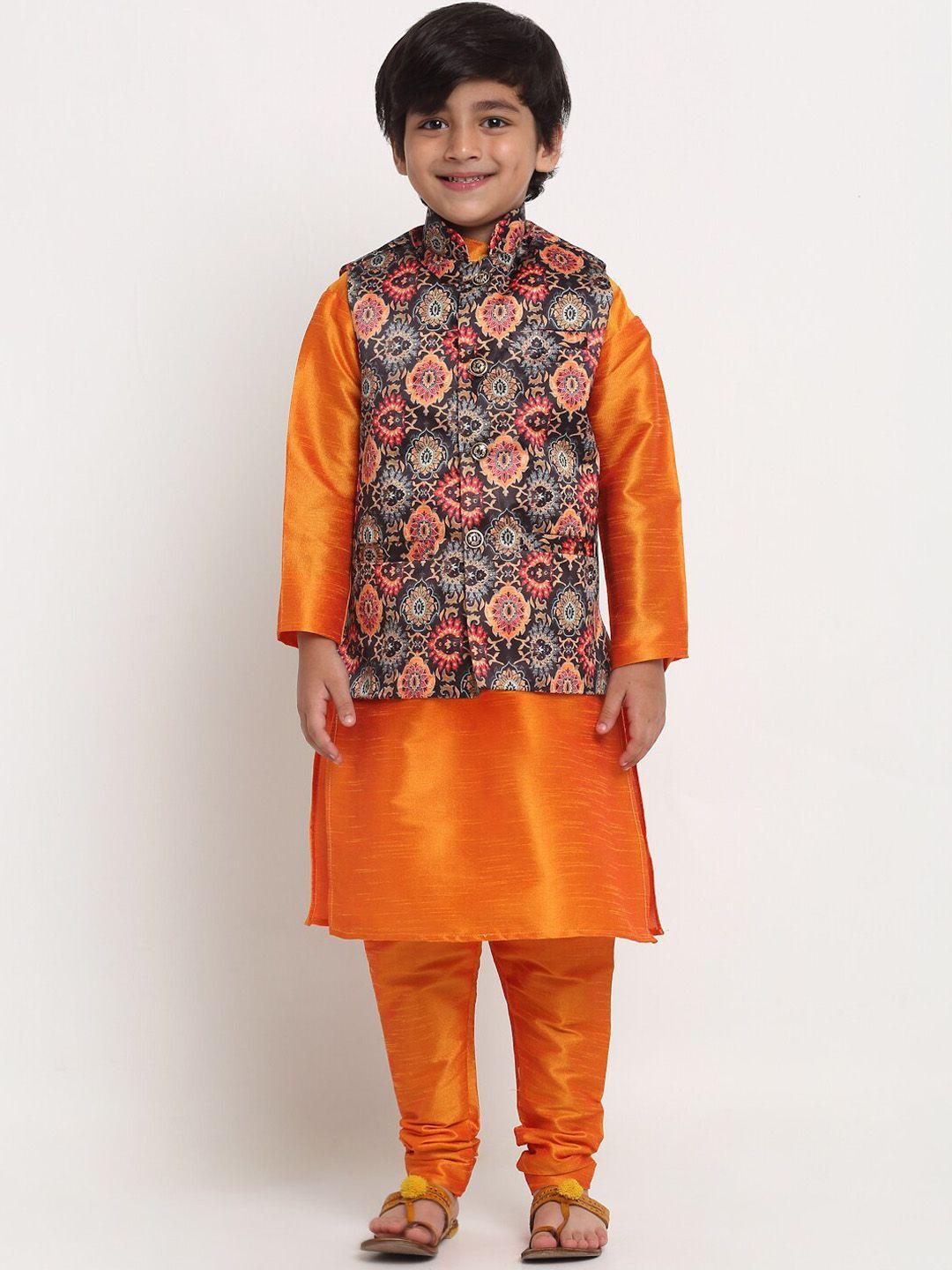 benstoke-boys-mustard-yellow-ethnic-motifs-printed-kurta-churidar-with-nehru-jackets