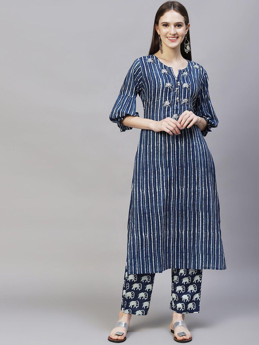 fashor-women-blue-ethnic-motifs-printed-sequinned-pure-cotton-kurta-with-trousers