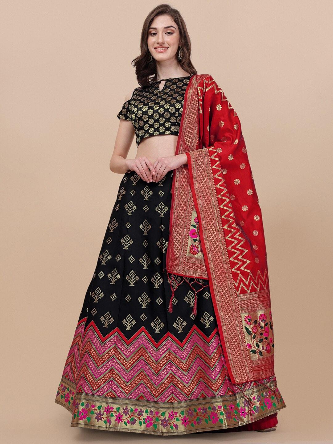vaidehi-fashion-black-&-red-banarasi-silk-semi-stitched-lehenga-choli
