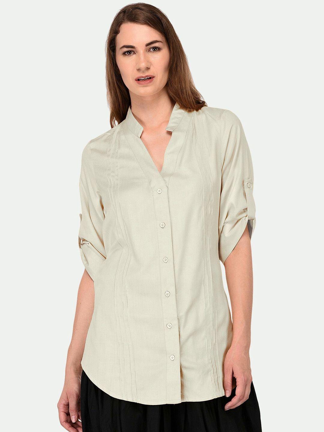 patrorna-women-off-white-comfort-casual-antimicrobial-shirt