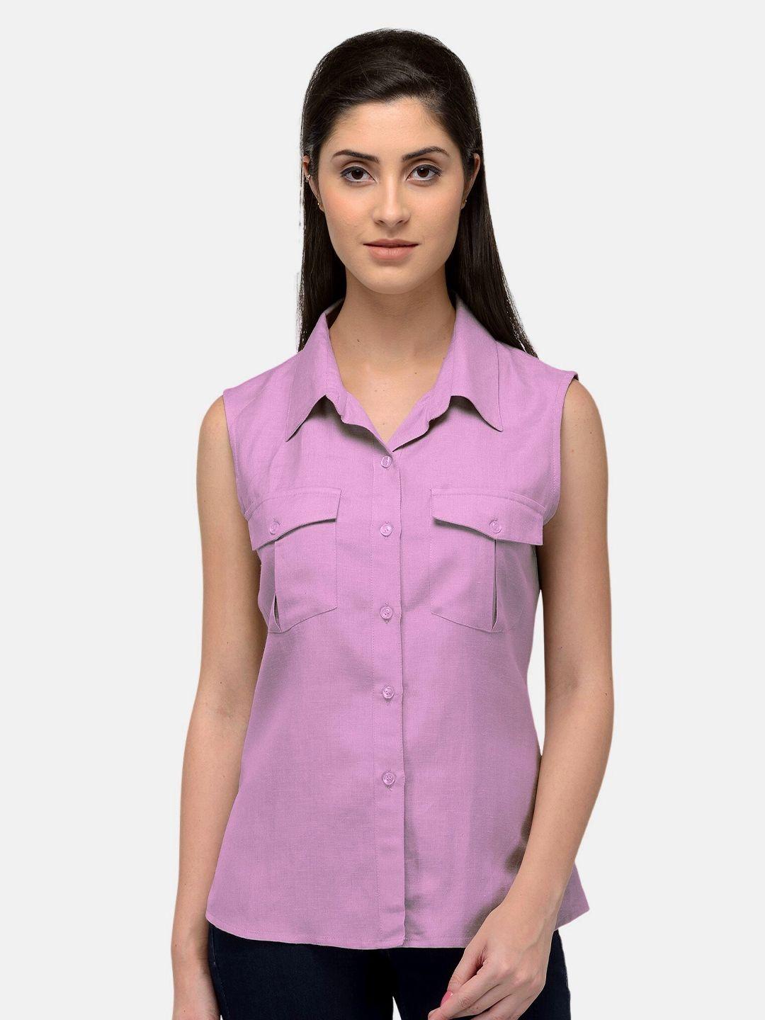 patrorna-women-pink-solid-comfort-collar-casual-shirt