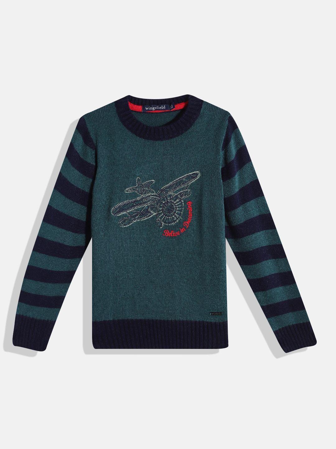 wingsfield-boys-green-graphic-printed-pullover