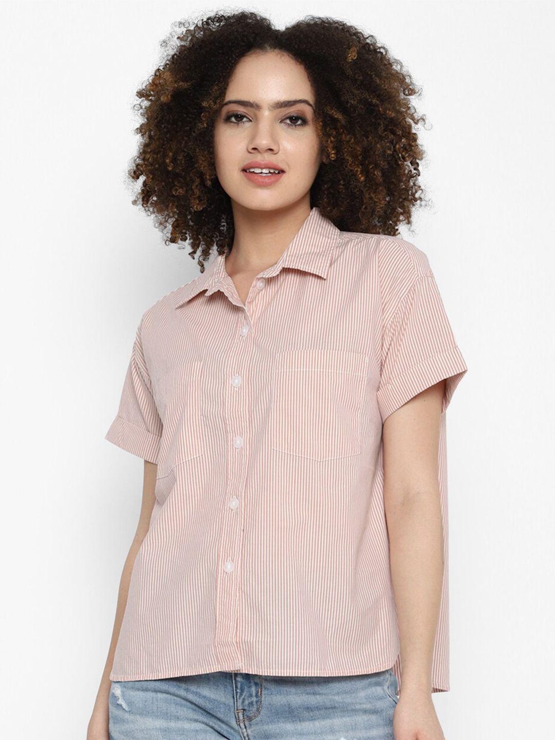 american-eagle-outfitters-women-pink-striped-casual-shirt